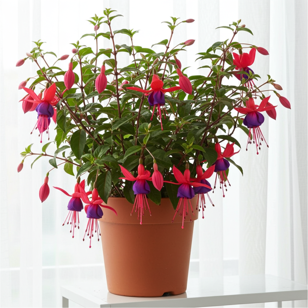 fuchsia planta pendientes reina