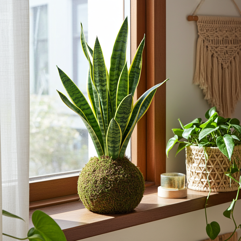 kokedama planta sansevieria