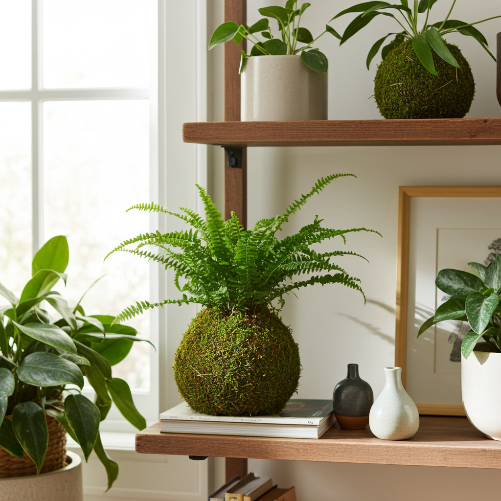 kokedama de helecho vivo