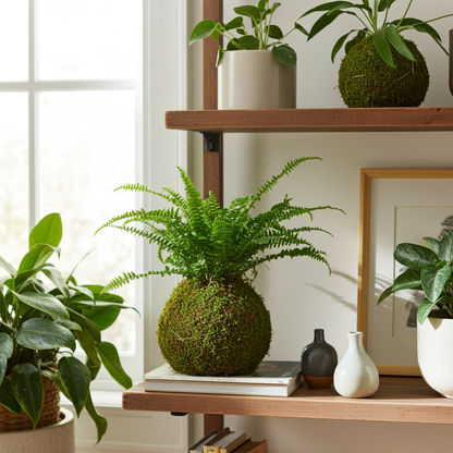 kokedama de helecho vivo