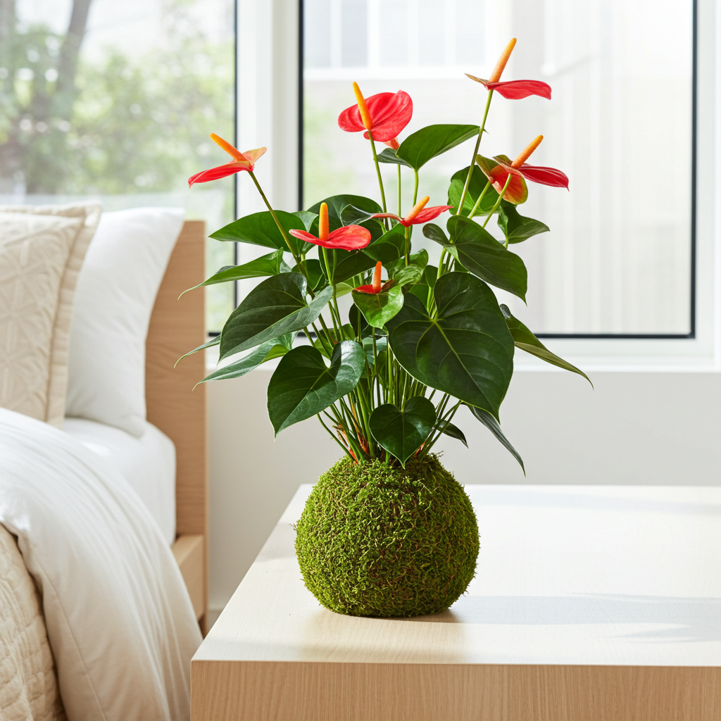 kokedam anthurium rojo