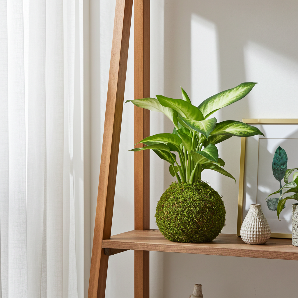 kokedama dieffenbachia natural