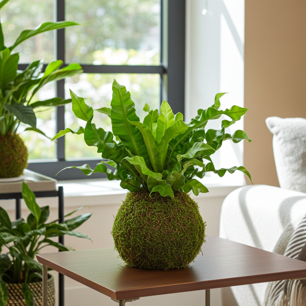 kokedama natural helecho asplenium