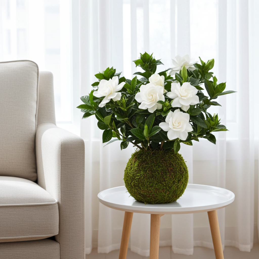 kokedama natural gardenia jasminoides