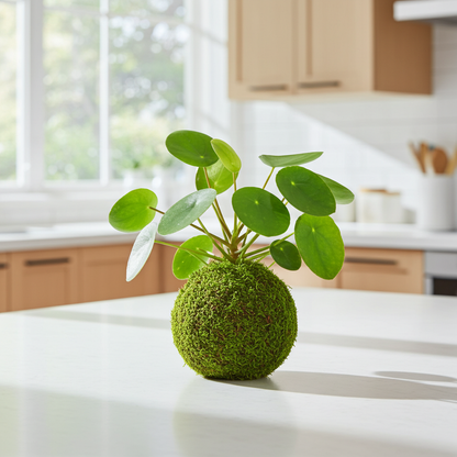planta pilea kokedama