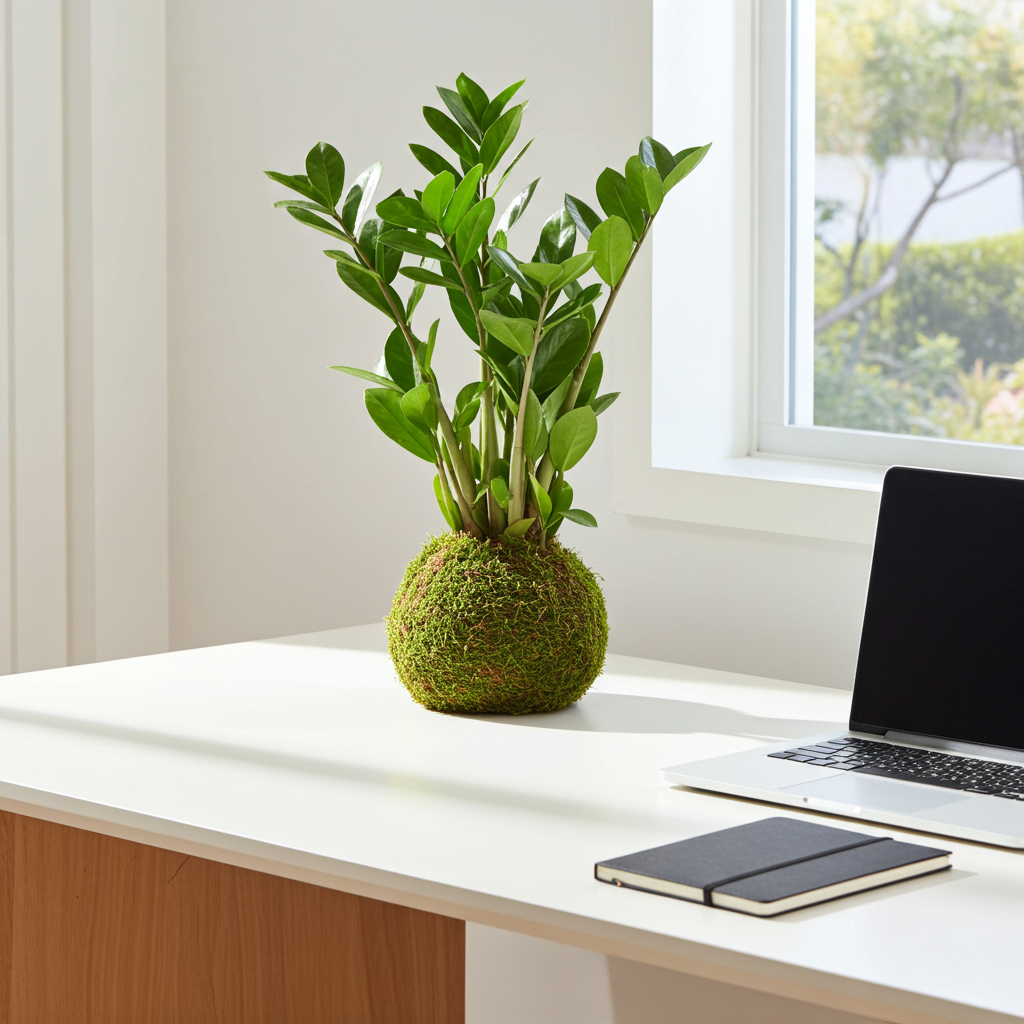 kokedama planta zamioculcas