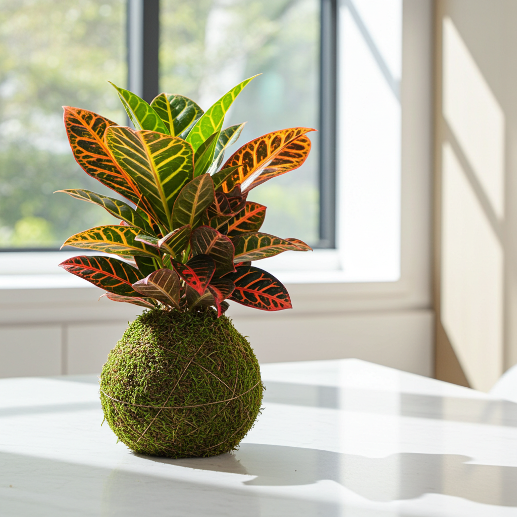 kokedama croton natural