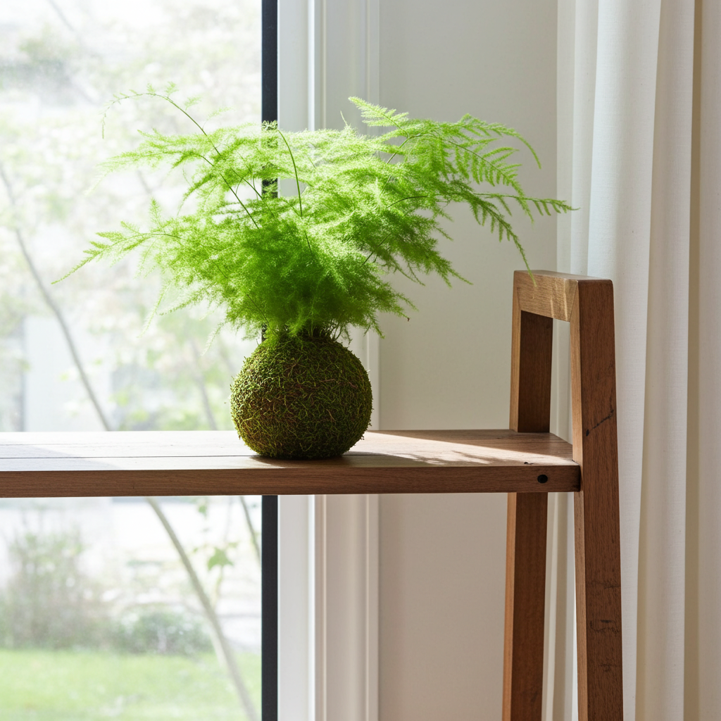 kokedama helecho esparraguera