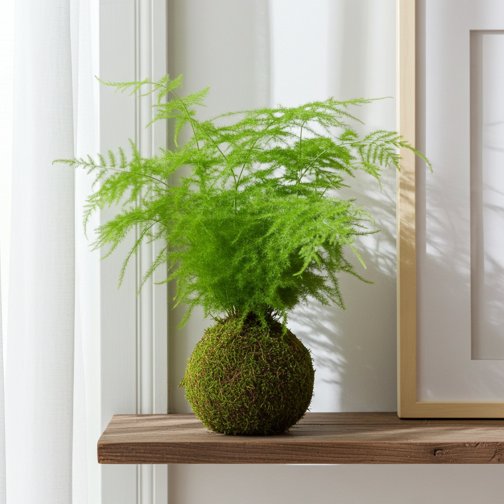 kokedama asparagus plumosus natural