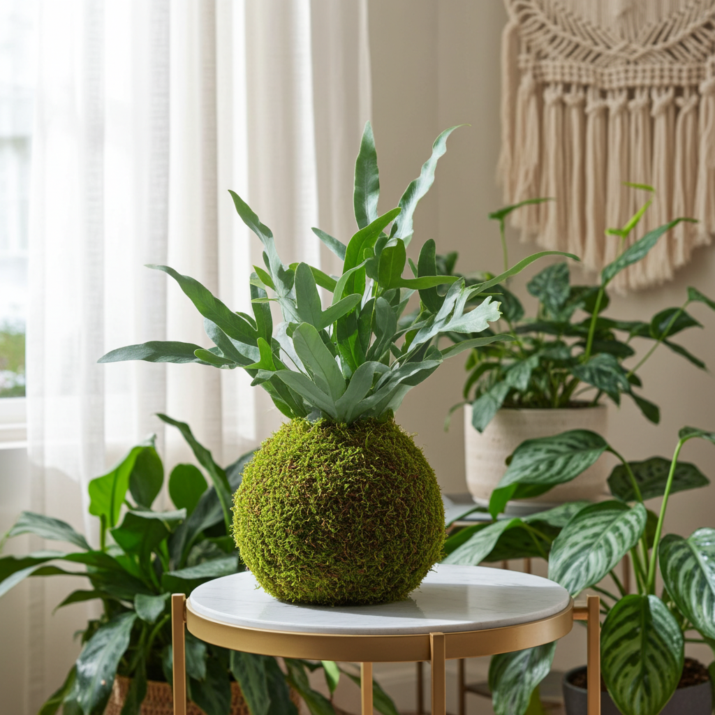 kokedama phlebodium aureum helecho azul