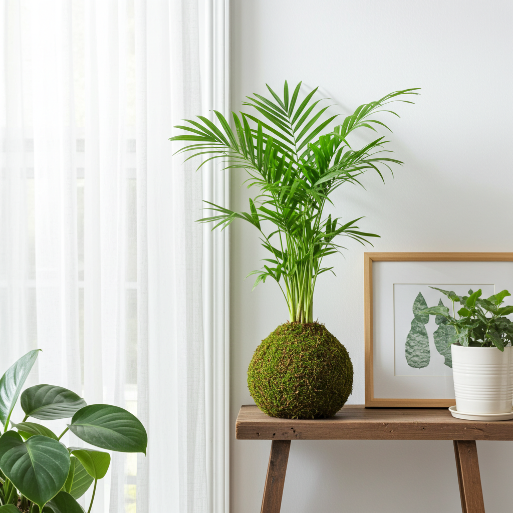 kokedama palmera interior
