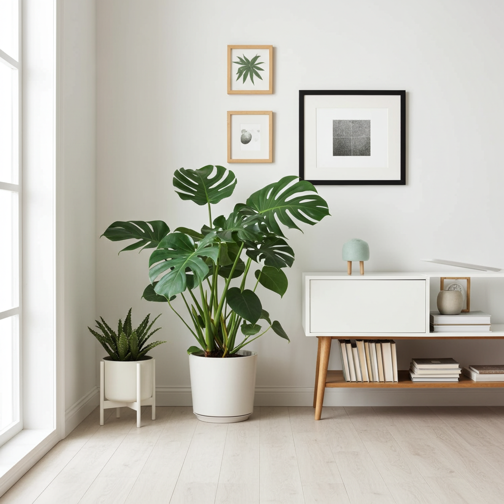 planta monstera en comedor