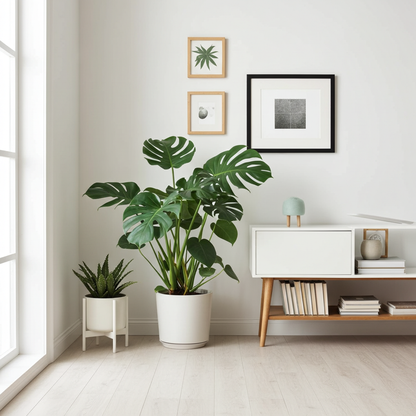 planta monstera en comedor
