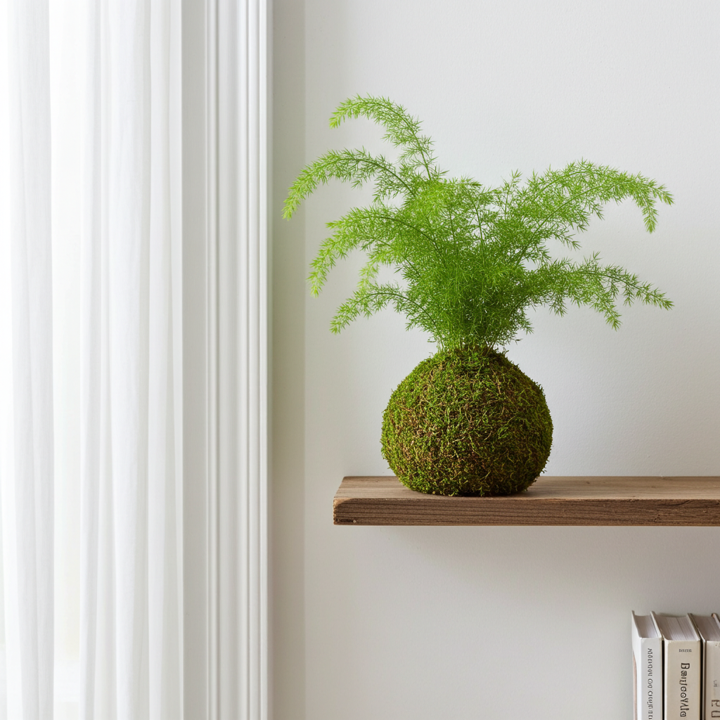 kokedama helecho asparagus