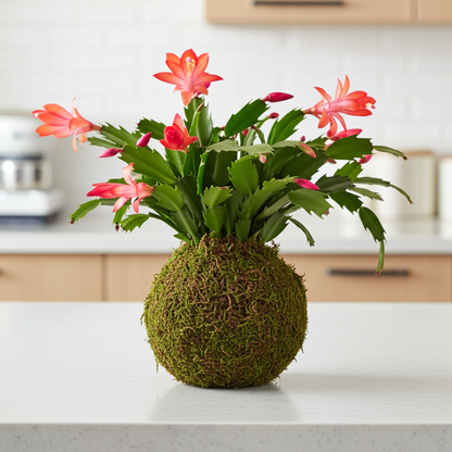 cactus navidad kokedama natural