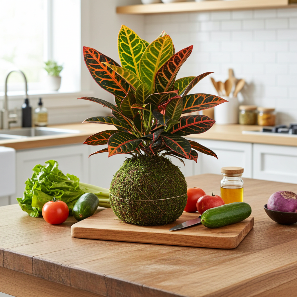 kokedama croton natural japones