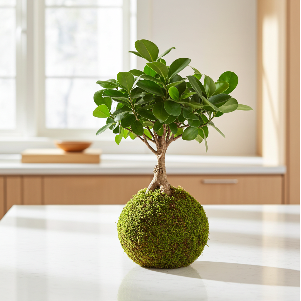 kokedama natural ficus ginseng