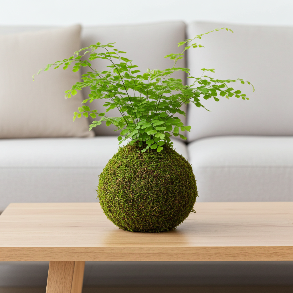 kokedama planta adiantum