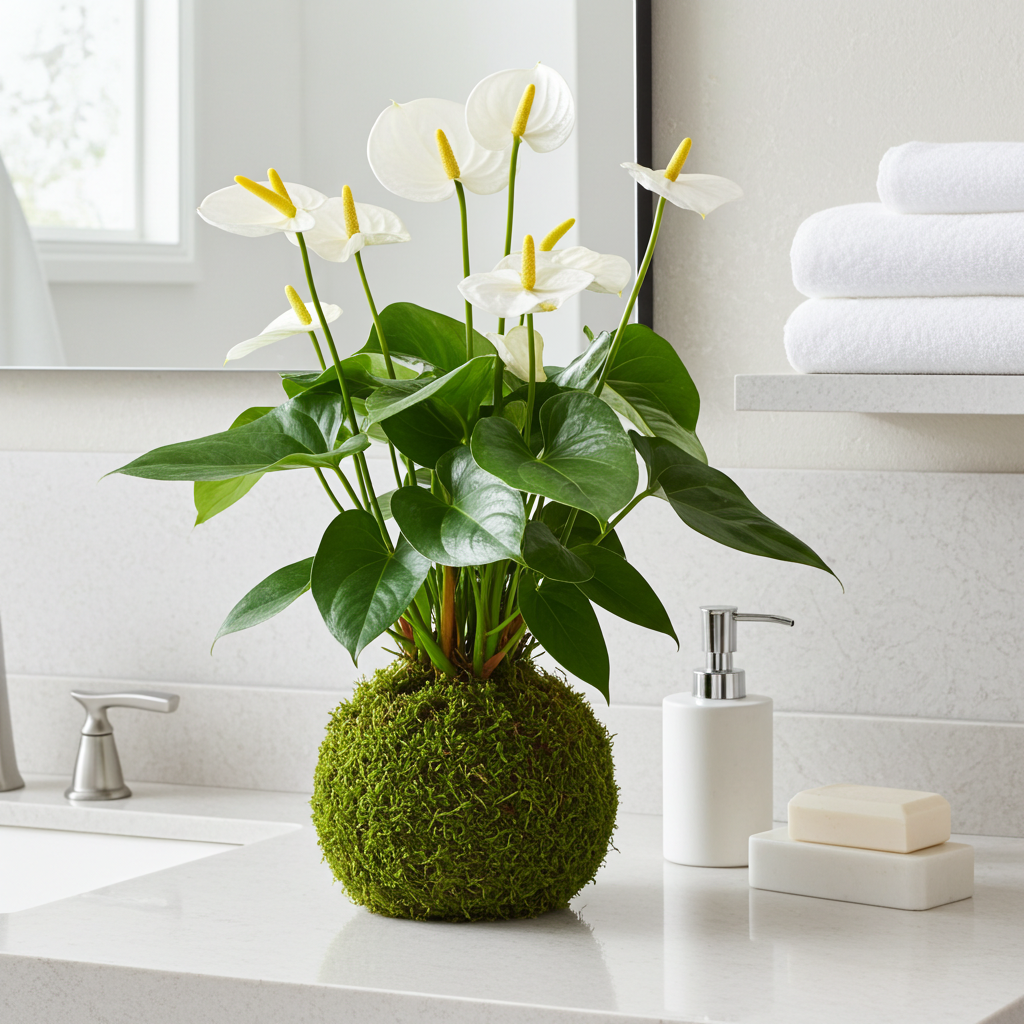 kokedama anthurium blanco