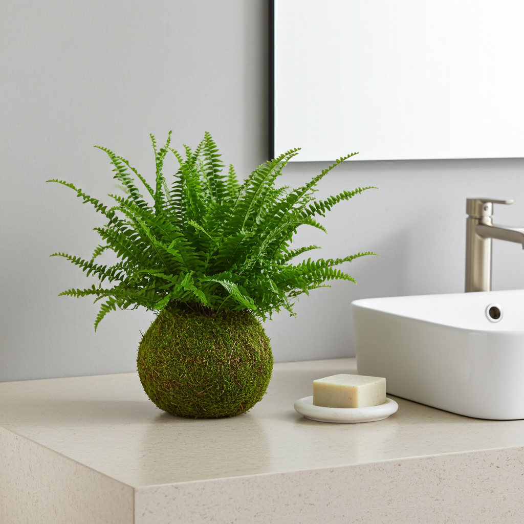 kokedama planta helecho