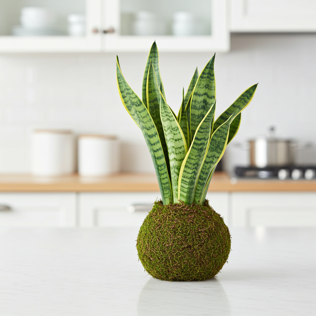 kokedama suculenta lengua de suegra
