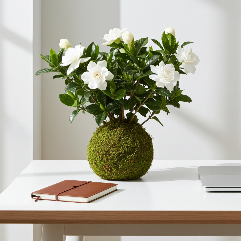 kokedama gardenia flor
