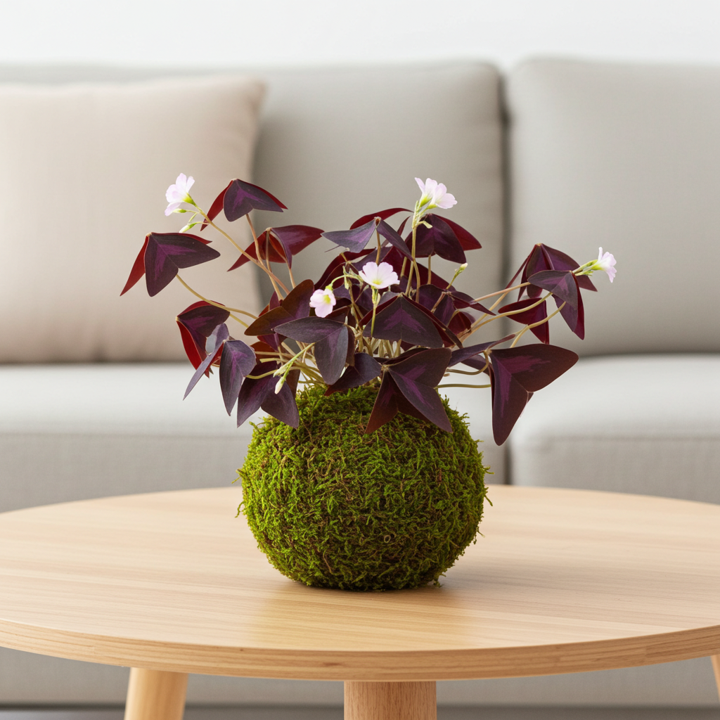 kokedama trebol morado
