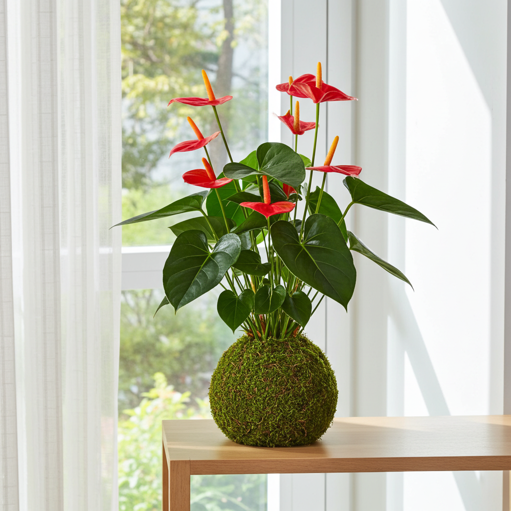 kokedama anturio rojo
