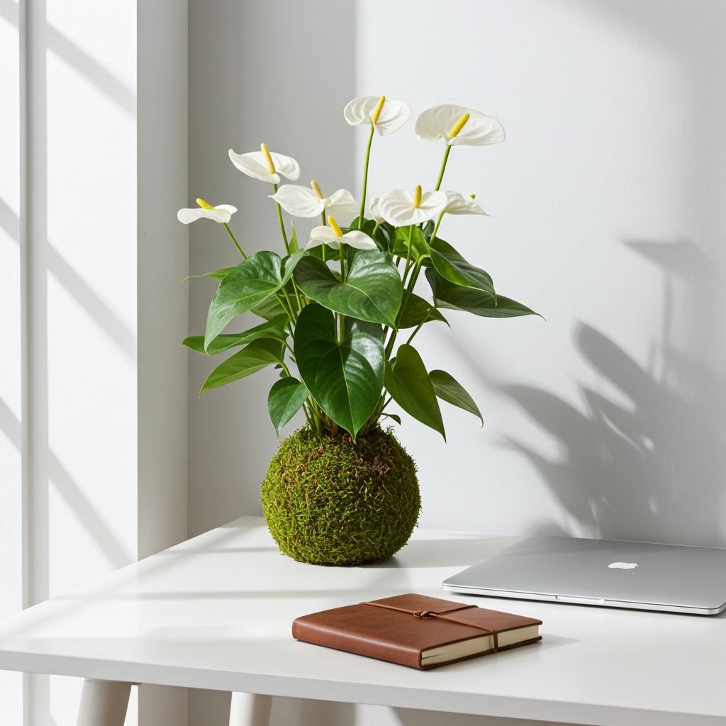 kokedama de atnturio blanco